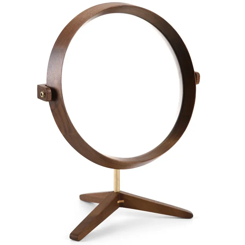 

Black walnut mirror desktop home vanity light luxury desktop solid wood desktop vanity table round vanity