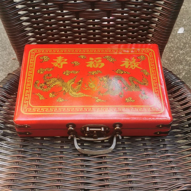 

Antique Mahjong Box with Melamine Mahjong Ming and Qing Craft Leather Box for Tourism English Mahjong