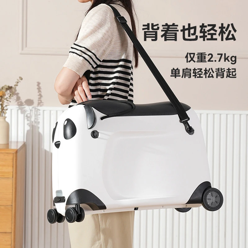 Cute Panda Suitcase Children's riding cartoon pull rod luggage box carry on children's gift travel suitcase boarding travel case