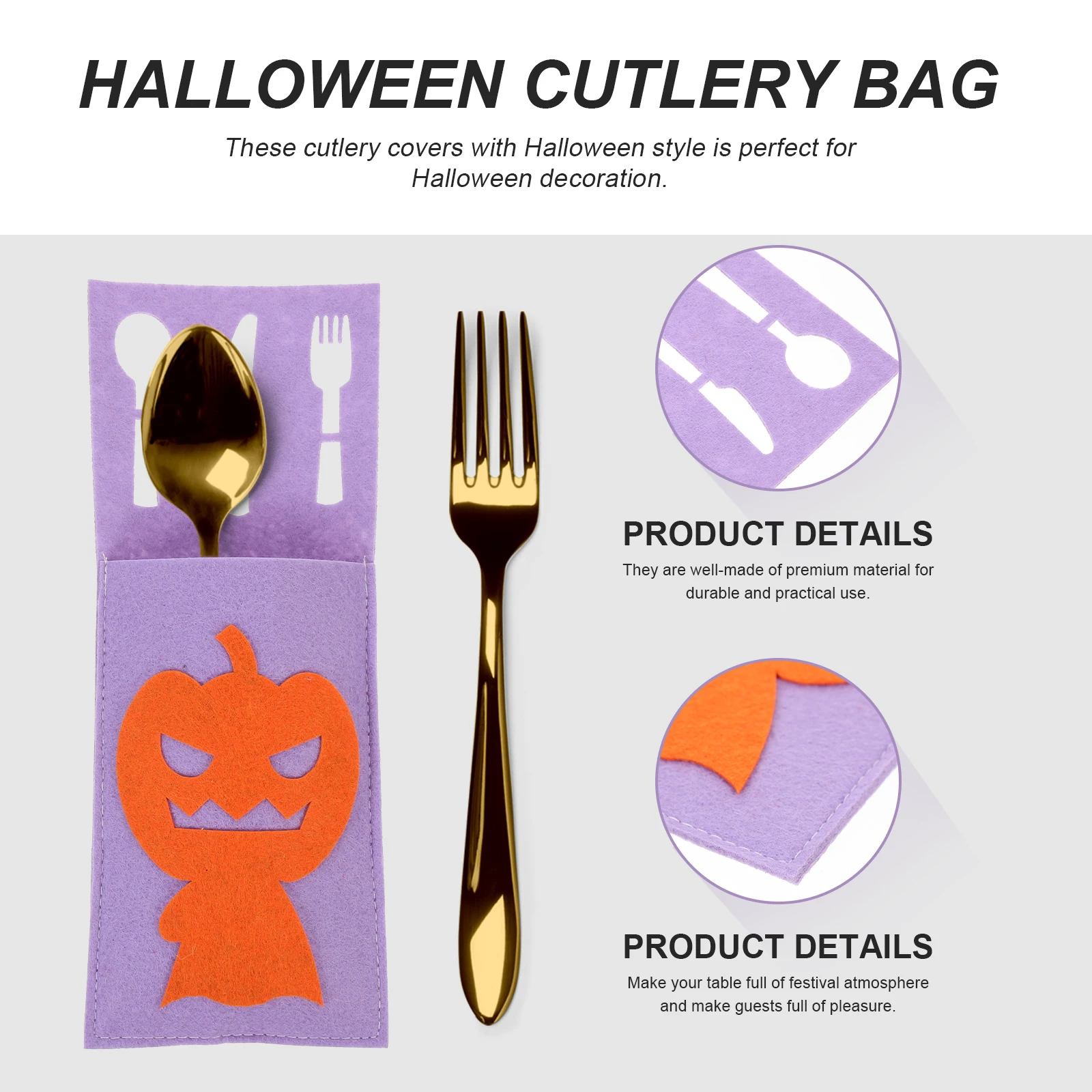 

4 Pcs Pumpkin Knife and Fork Bag Ghost Utensil Halloween Home Decor Cutlery Cover Tableware Holder Holders Felt