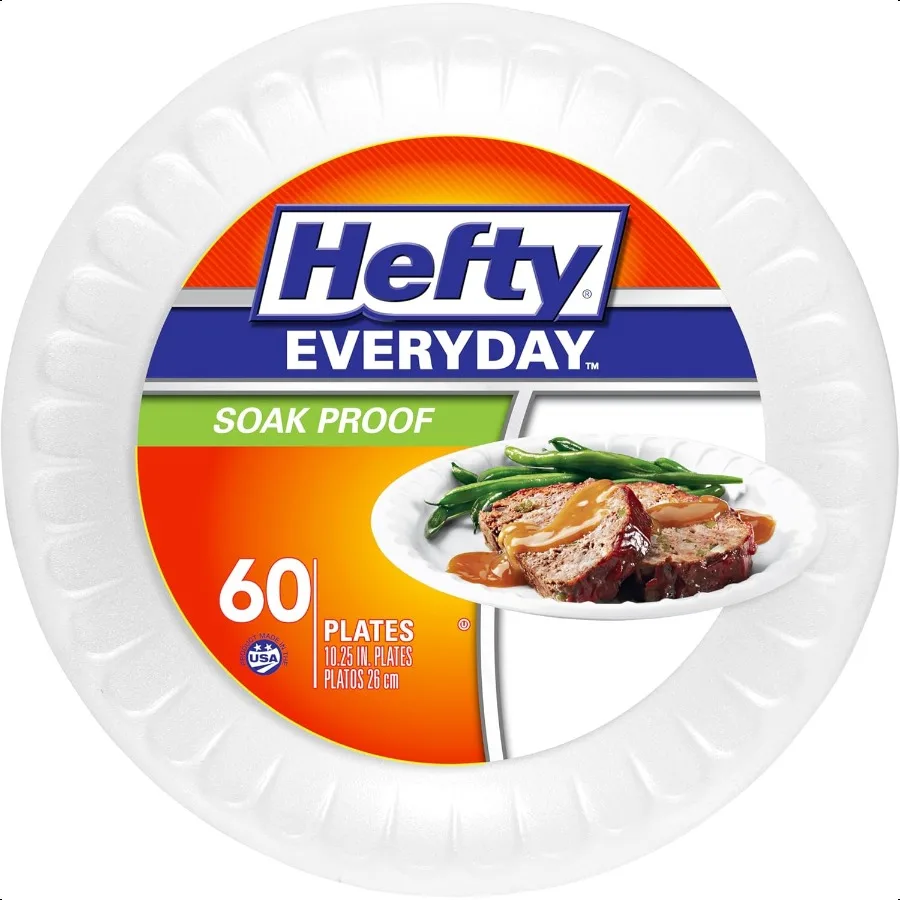 

Тарелки из пеноматериала Everyday SoakProof, белые, 10,25 дюйма, 60 шт.