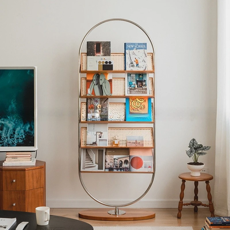Simple rattan floor rack Single page display Storage  Newspaper rack Magazine Bookshelf