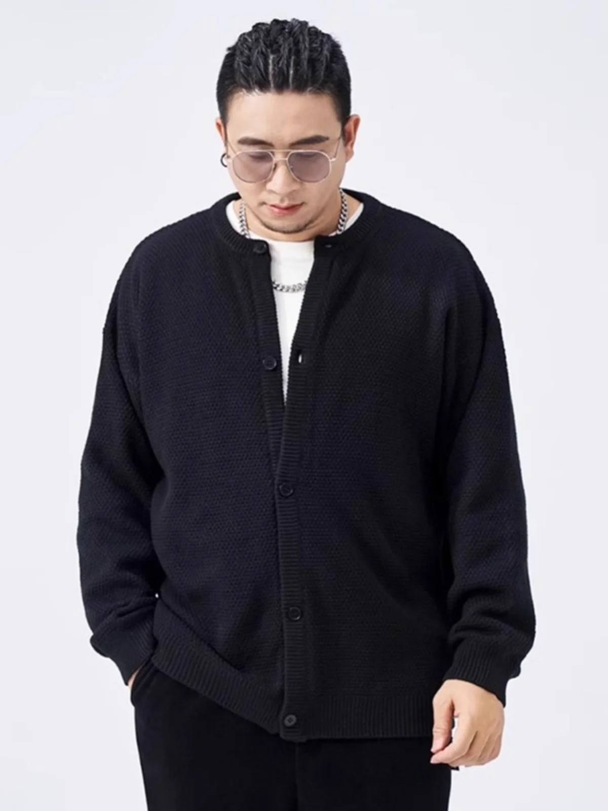 

Мужской открытый кардиган больших размеров, повседневный круглый вязаный длинный свек, свободный крой, осень-зима, новое удобное пальто