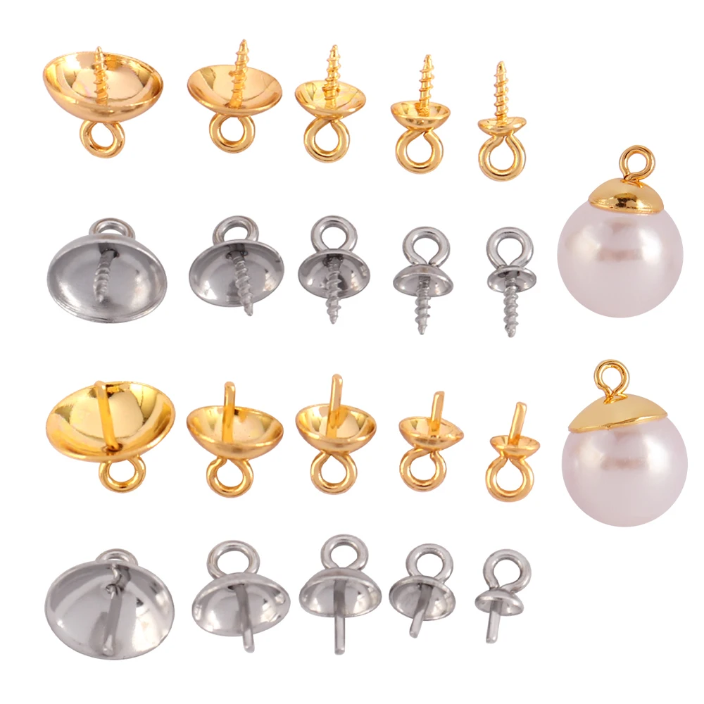 30pcs/lot Stainless Steel Bead Caps Clasps Hooks Top Drilled Beads End Caps Pendant Charms Connectors for DIY Jewelry Making