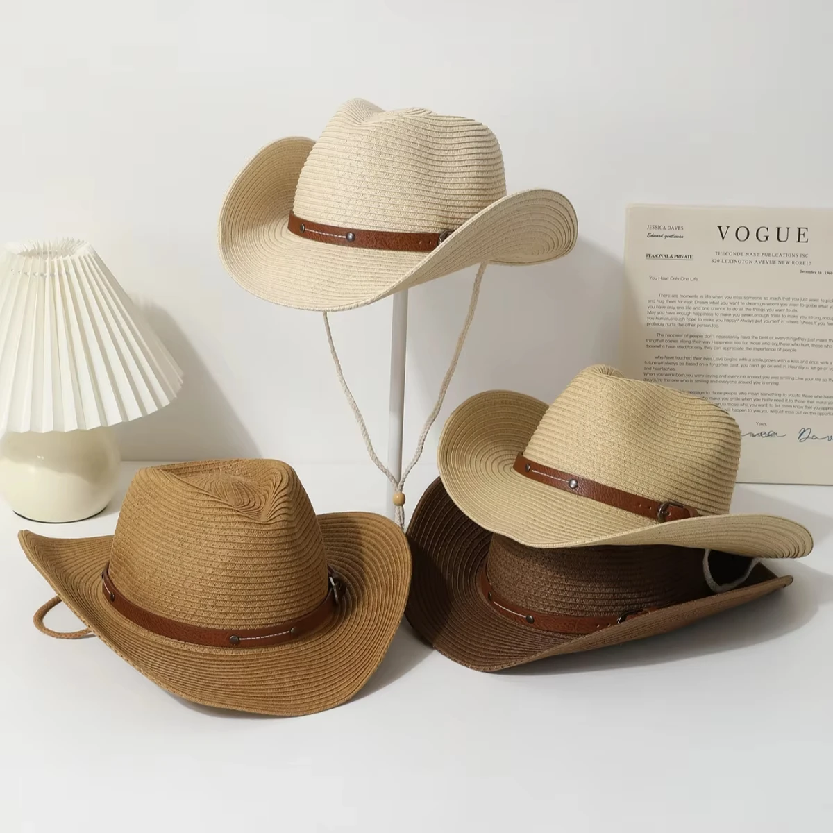 Straw Hat Stylish Western Cowboy Hat Wide-Brimmed Hat Paper Grass For Beach Festival Outdoor