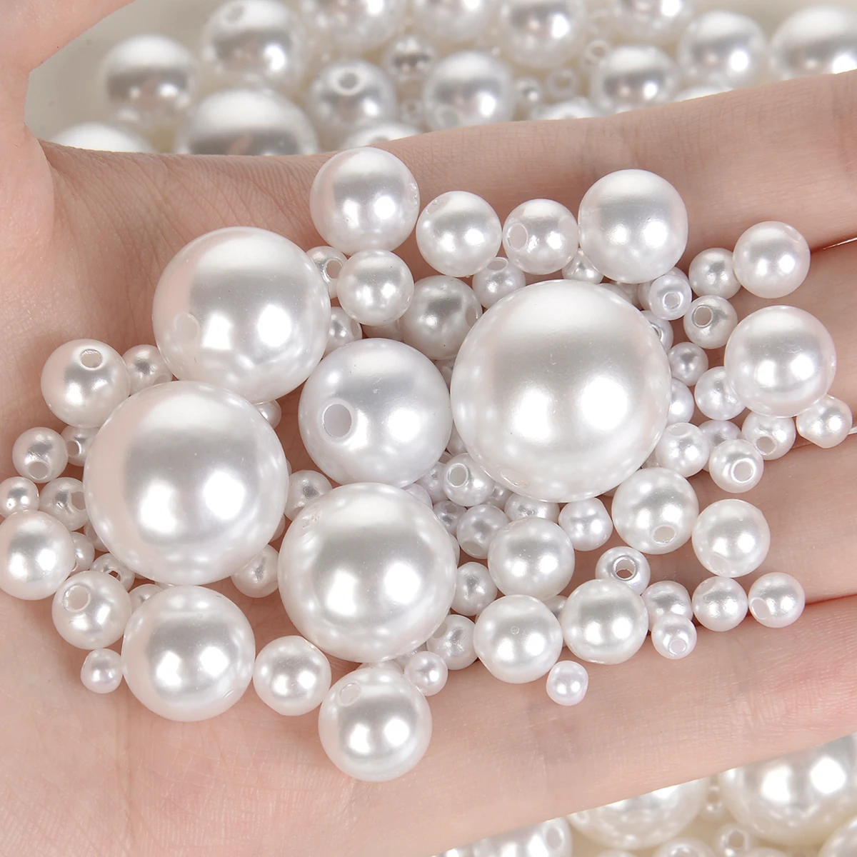 3-12mm Round Acrylic Loose Beads ABS Imitation Pearl Beads with Hole for Jewelry Making DIY Bracelet Necklace Earring Needlework