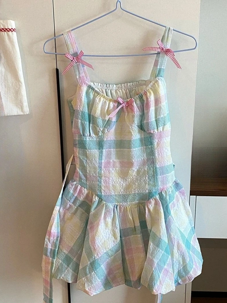 Kawaii Y2k Minikleid Damen Casual karierter Rock Kleidung Abendpartykleid Koreanische Mode Japanisches 2000er Vintage Figurbetontes Kleid