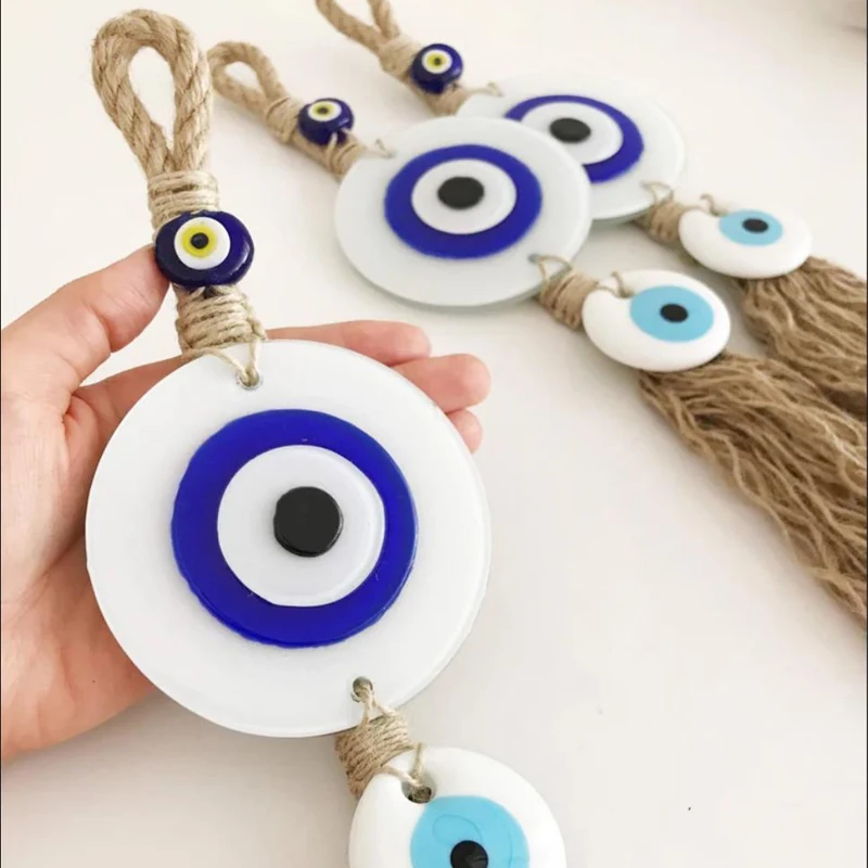 Big Lucky Eyes Glass Blue Turkish Evil Eye Pendant Bead Wall Hanging Handmade Decoration for Home Living Room Car Gift