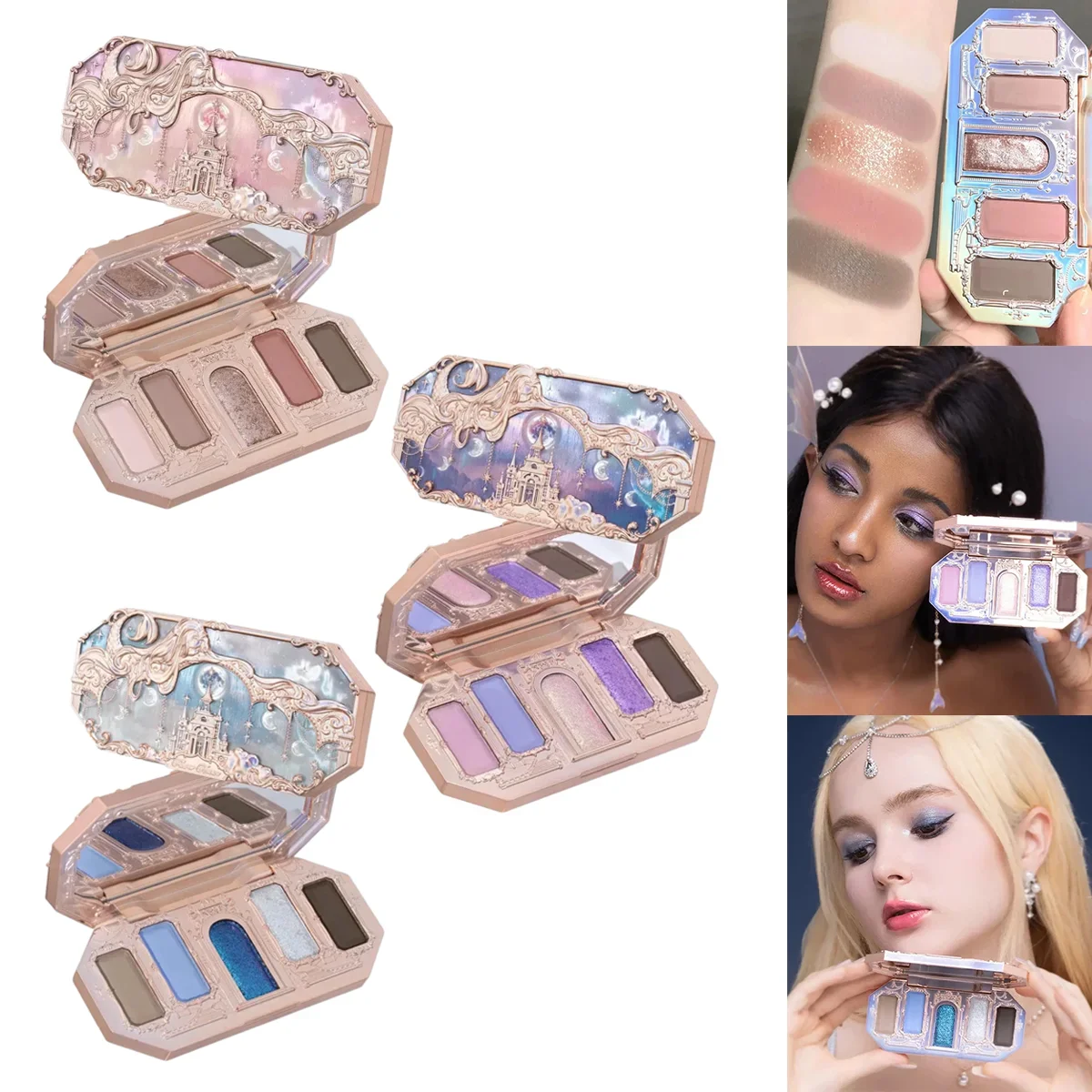 

Flower Knows Moonlight Mermaid Eyeshadow Palette Matte Glow Shimmer Waterproof 5 Color Eye Shadow Highly Pigmented Vegan