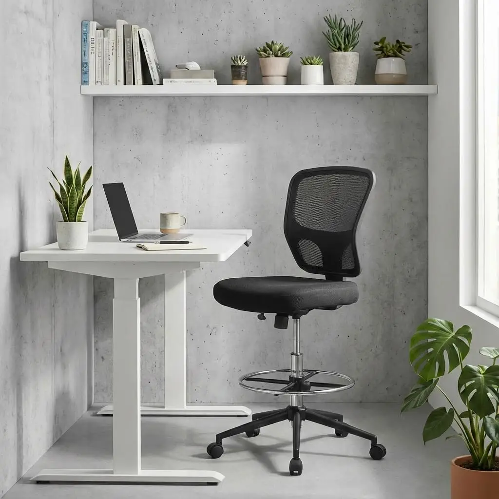 Armless Drafting Chair Tall Office Chair Adjustable Height High Back Ergonomic Desk Chair Drafting Stool Rolling Bar Stools Chai