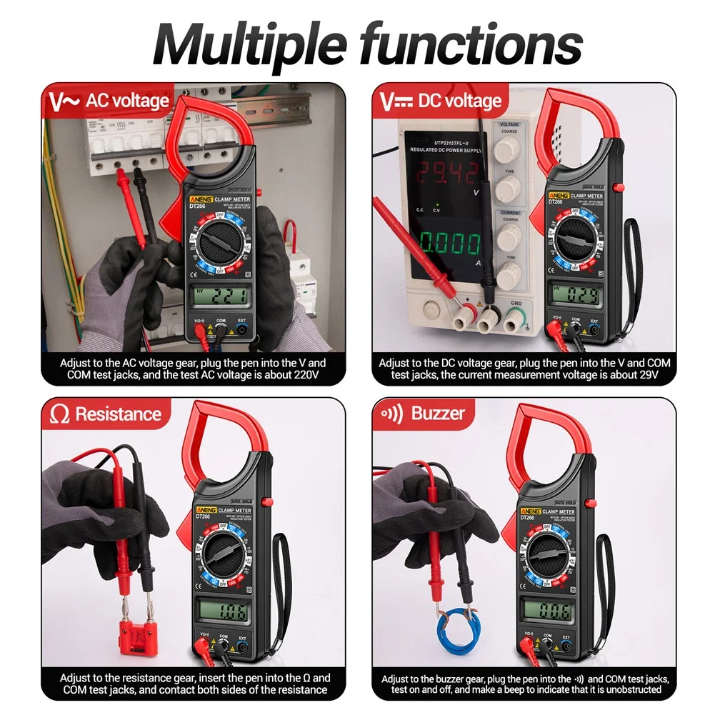 ANENG DT266 inteligentny multimetr cęgowy 1999 zliczeń AC/DC miernik cęgowy tester napięcia True RMS profesjonalny multimetr cyfrowy