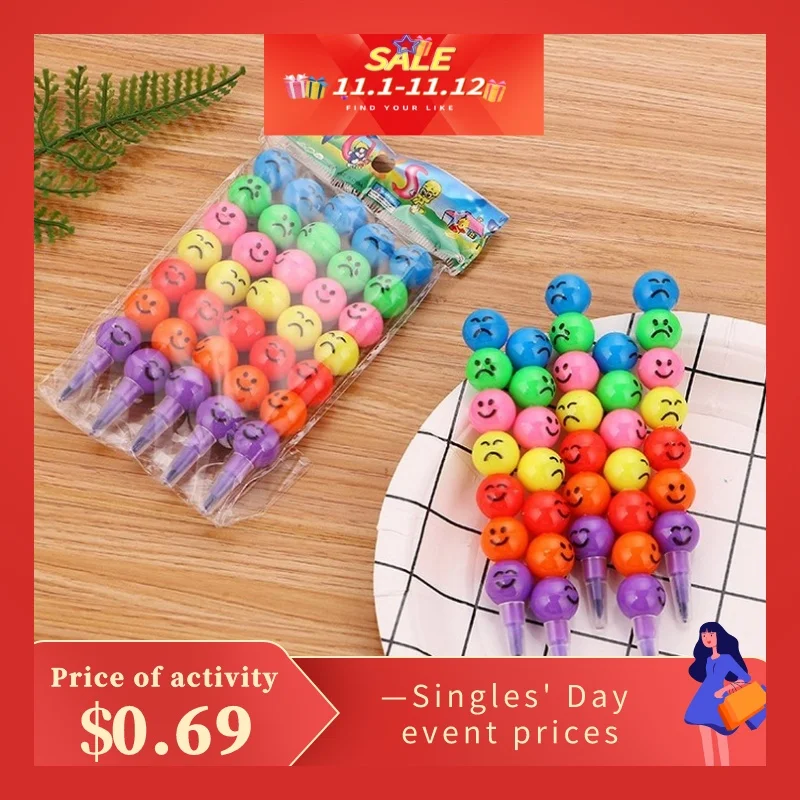 

5*7 Color Crayons Cartoon Face Expression Candy Gourd Pen Children Students Painting Stationery School Office Supplies