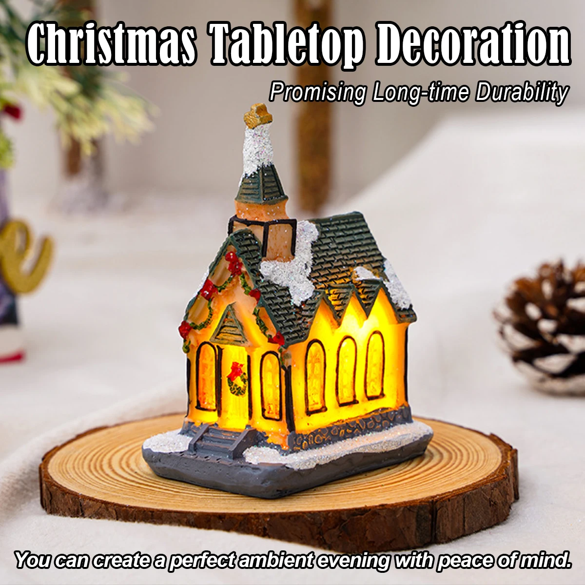 New Led Light Up Christmas Houses Scene Year Navidad Ornaments Party Ornament Decor Luminous House Gifts Village Tabletop Small