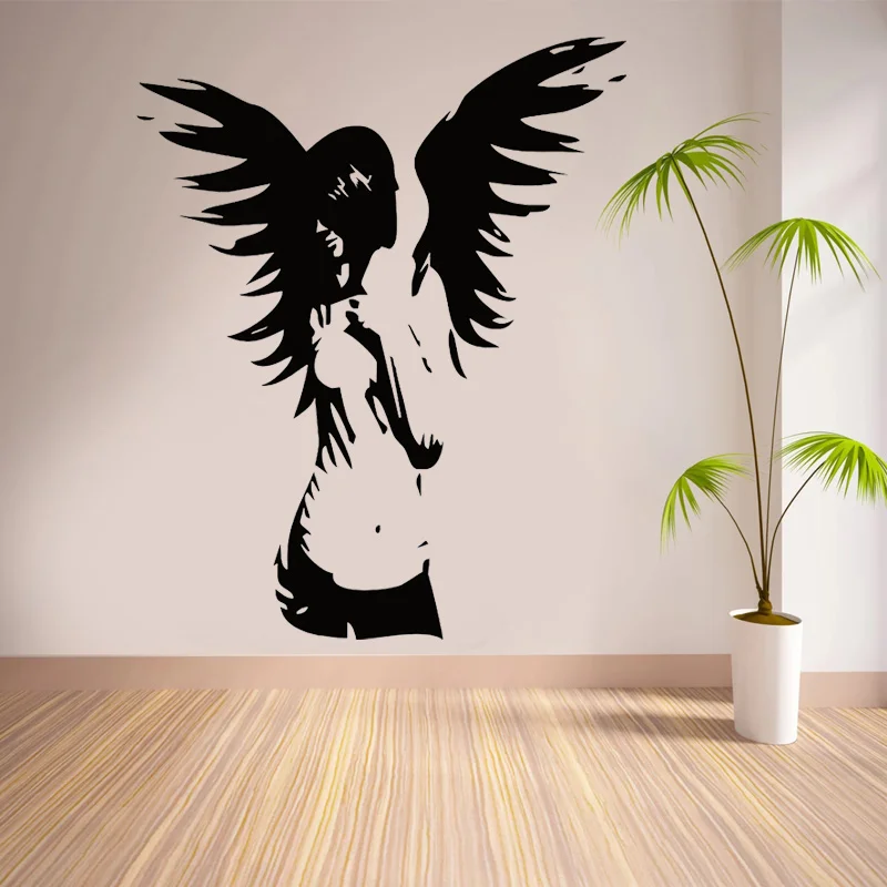 Banksy Style Angel Girl Wing Gothic Wall Sticker Vinyl Home Decor Room Bedroom Fashion Store Window Decal Wallpaper Mural G112 view 3
