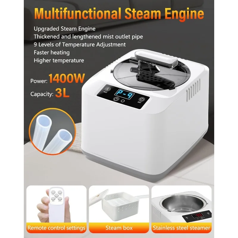 صندوق ساونا بالأشعة تحت الحمراء، خيمة ساونا بخارية محمولة مع قدر بخاري 3 لتر/1400 وات، 5 طبقات مقاومة للماء وعزل حراري، كرسي قابل للطي