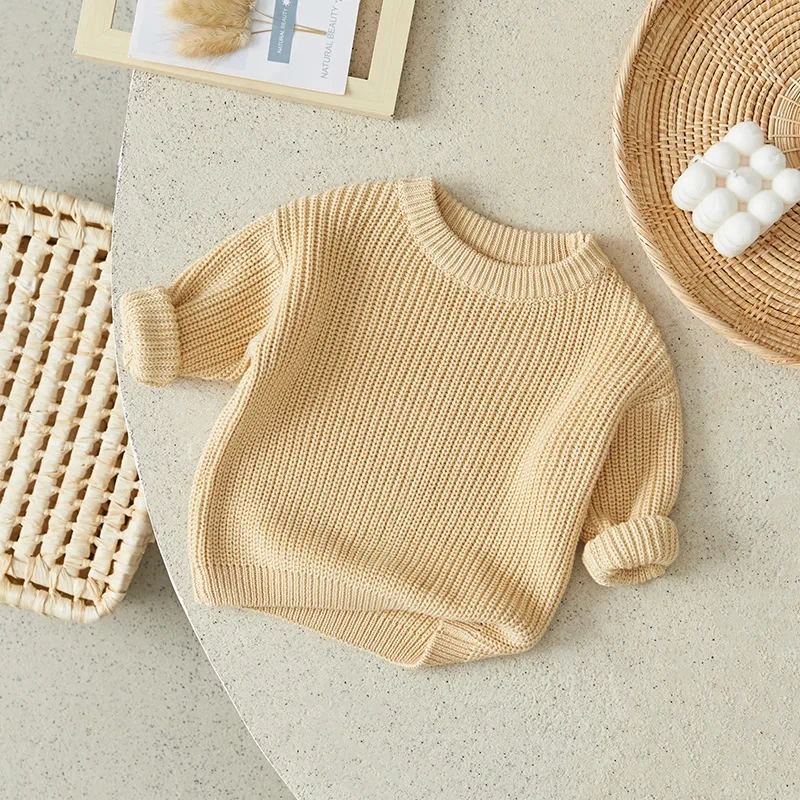 New  Boys Girls Pure Color Knit Sweater Baby Kids Boys Girls Pullover Sweaters Clothes Casual Tops Kids Clothes 3M-5Y