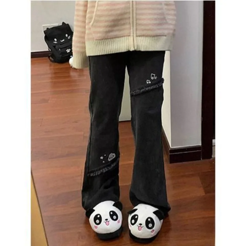 Japanese Kawaii Pants Women Panda Snowman Pattern Casual Trousers Sweet Aesthetic Subculture Harajuku Jeans Autumn Sweat Pants
