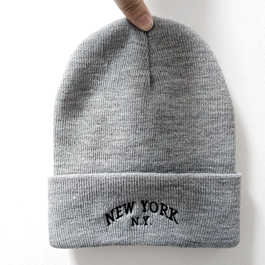 Embroidery Design NEW YORK NY Beanies Knitted hats Custom Text Winter thick caps Men Women Caps Warmer Bonnet hat