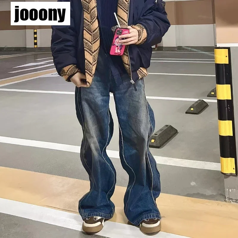 

Широкие прямые брюки, мужские брюки, мужская одежда, весна-осень, джинсы с высокой талией, модные свободные повседневные брюки для пар, 2024, High Street