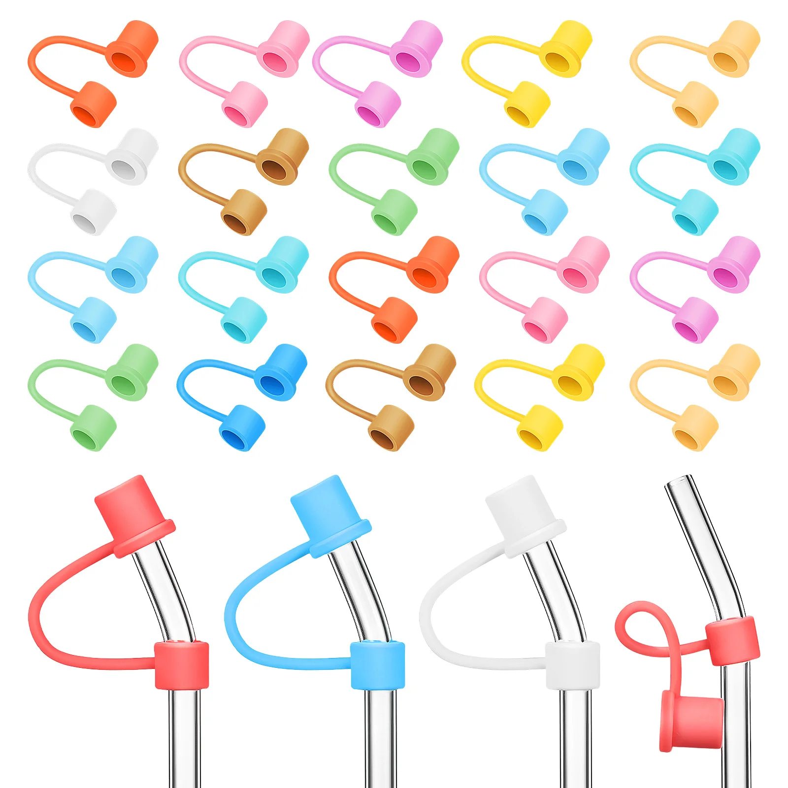 

24 pcs Silicone Straw Covers 10mm 12Colors Reusable Tips Protector StrawCaps StrawCovers Safe Hygiene Cleanliness Dustproof Easy