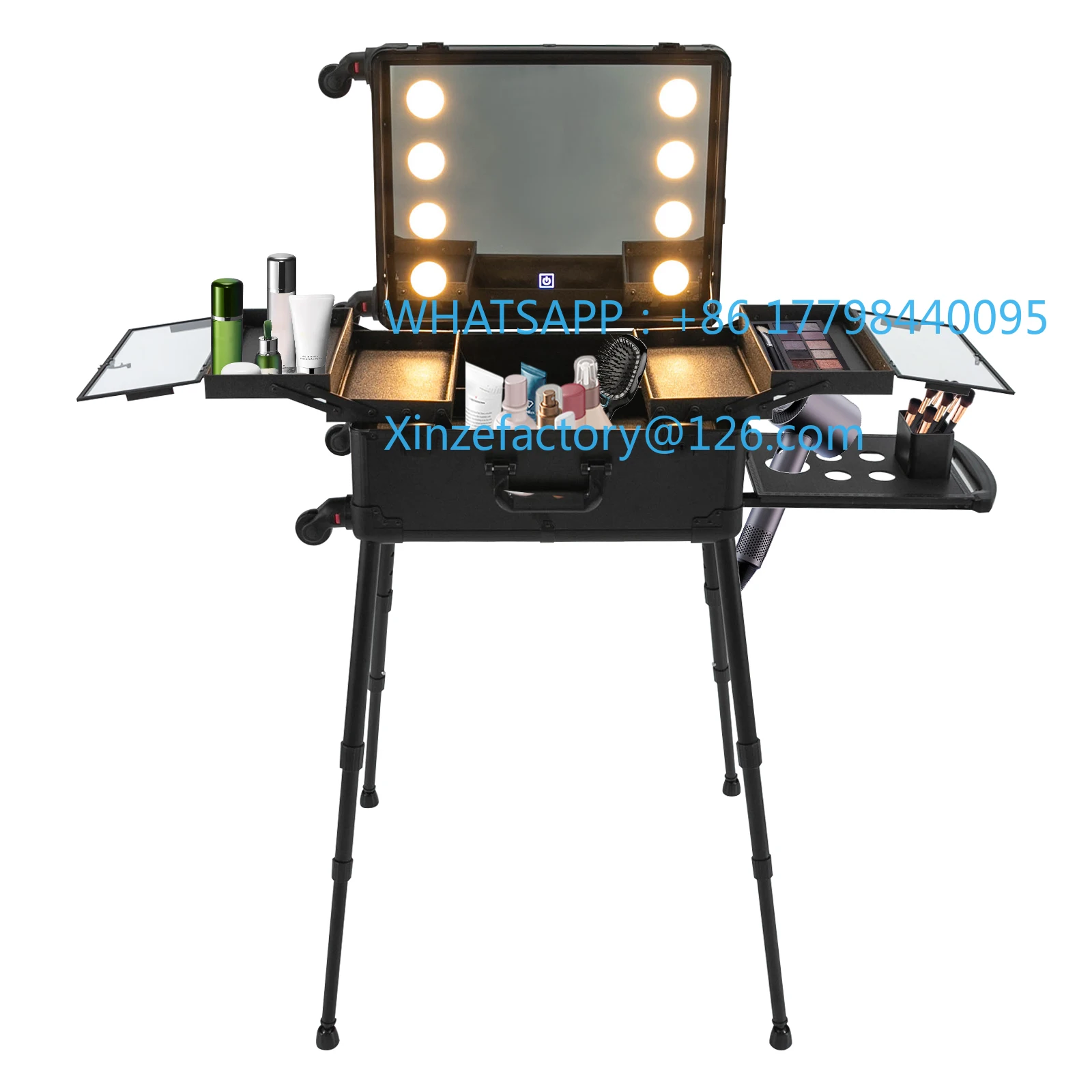 

Customizable 21 Inch Cosmetic Case Trolley Vanity Case with Lighting Mirror