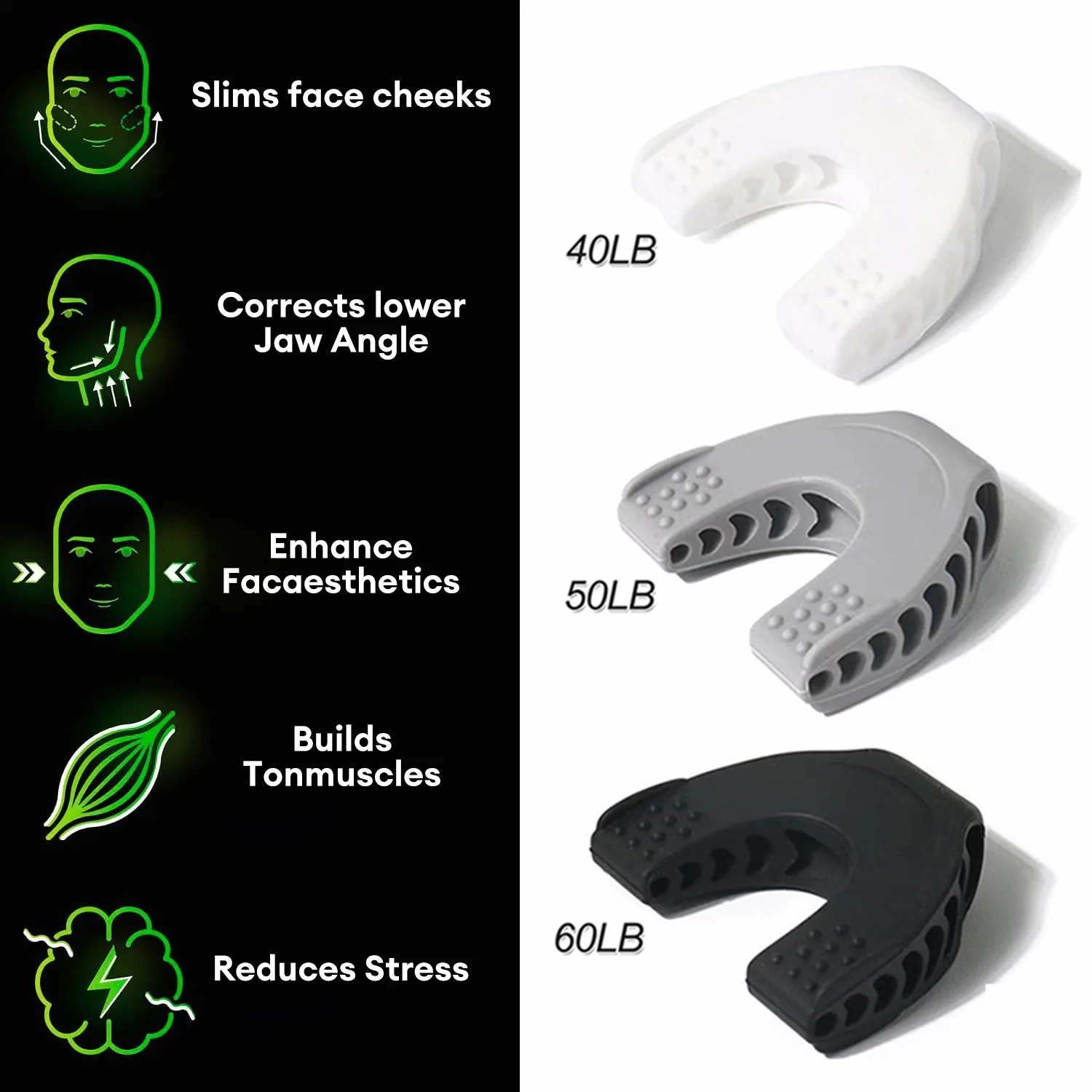 3pcs Premium Facial Exerciser - Jawline Trainer 3 Resistance Levels Tighten Tone & Strengthen Jawline, Chin, Lips And Cheekbones