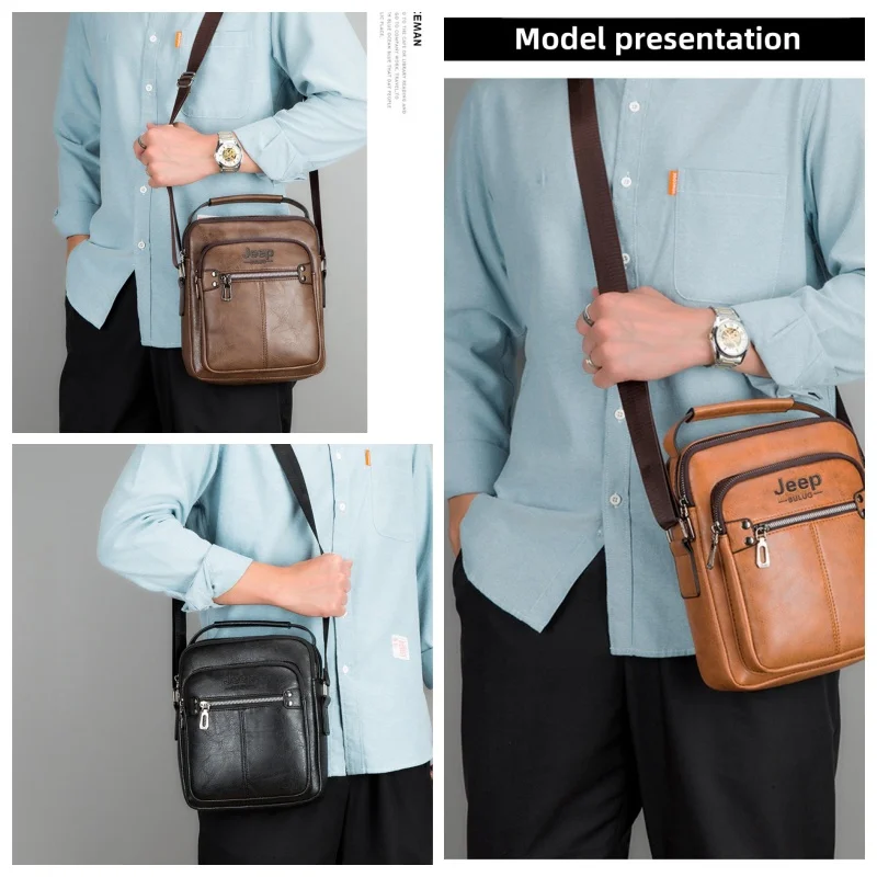 JEEP BULUO Brand Men Corssbody Shoulder Bags High Quality Leather Business Casual Male Handbag Waterproof New Hot Sale Fashion