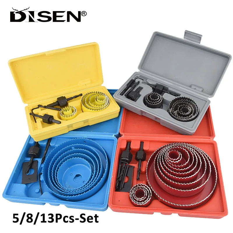 

5-13Pcs Hole Saw Cutting Set Hole Opener Kit Drilling Tool Wood Metal Cutter 19-127mm Mandrels Saws Core Drill Bits Woodworking