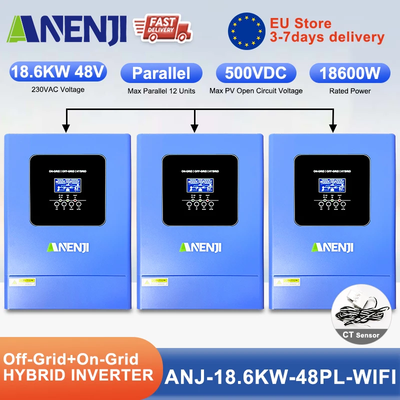 ANENJI 18.6KW Inverter solare ibrido trifase 48V 220/380VAC Onter parallelo a onda sinusoidale pura 120A Caricatore solare PV 60-500VDC