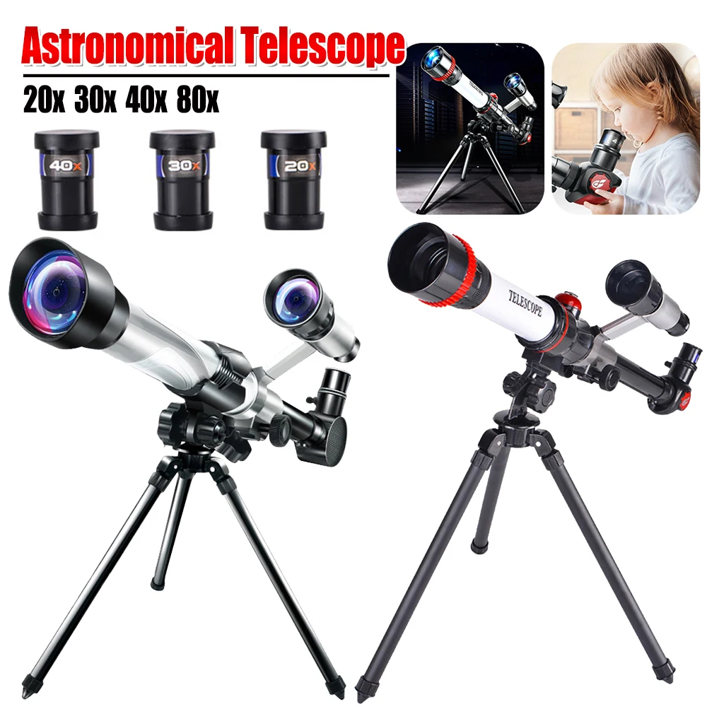 Small Children HD Astronomical Telescope 20x/30x/40x/80x Students Stargazing Monocular Teaching Aids Gift with 3 Eyepieces