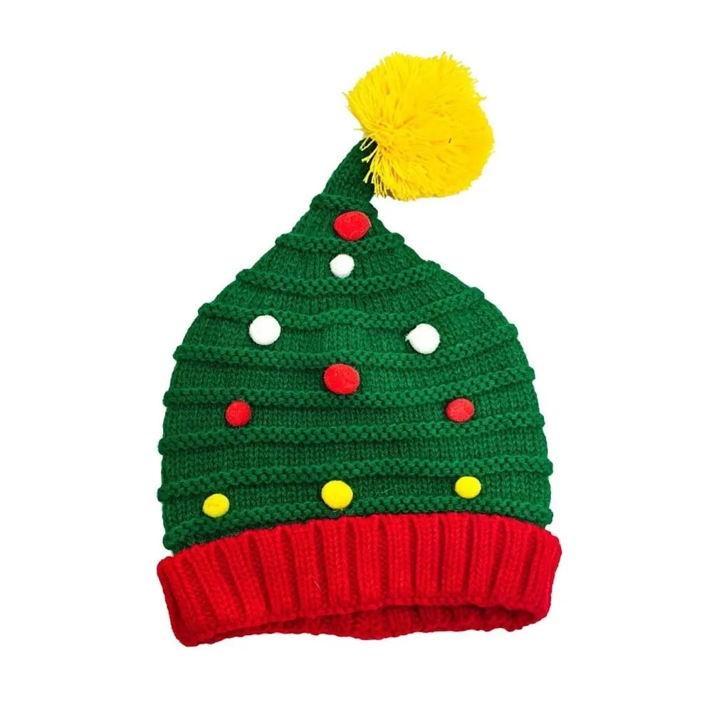 Thermal Yarn Christmas Hat Scarf Striped Pattern Pom Xmas Beanie Snowflake Print Elastic Fit Santa Claus Beanie Holiday Gift