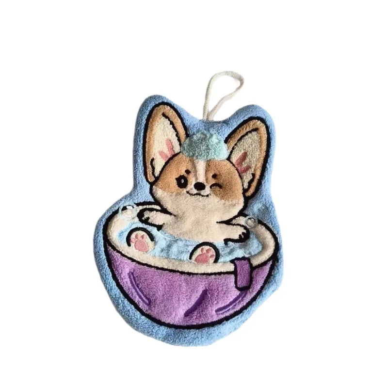 Cartoon Corgi Bath Wipe Coral Velvet Hangable Water Absorption Quick Drying Cute Children's Face Wash Towel Household Towel