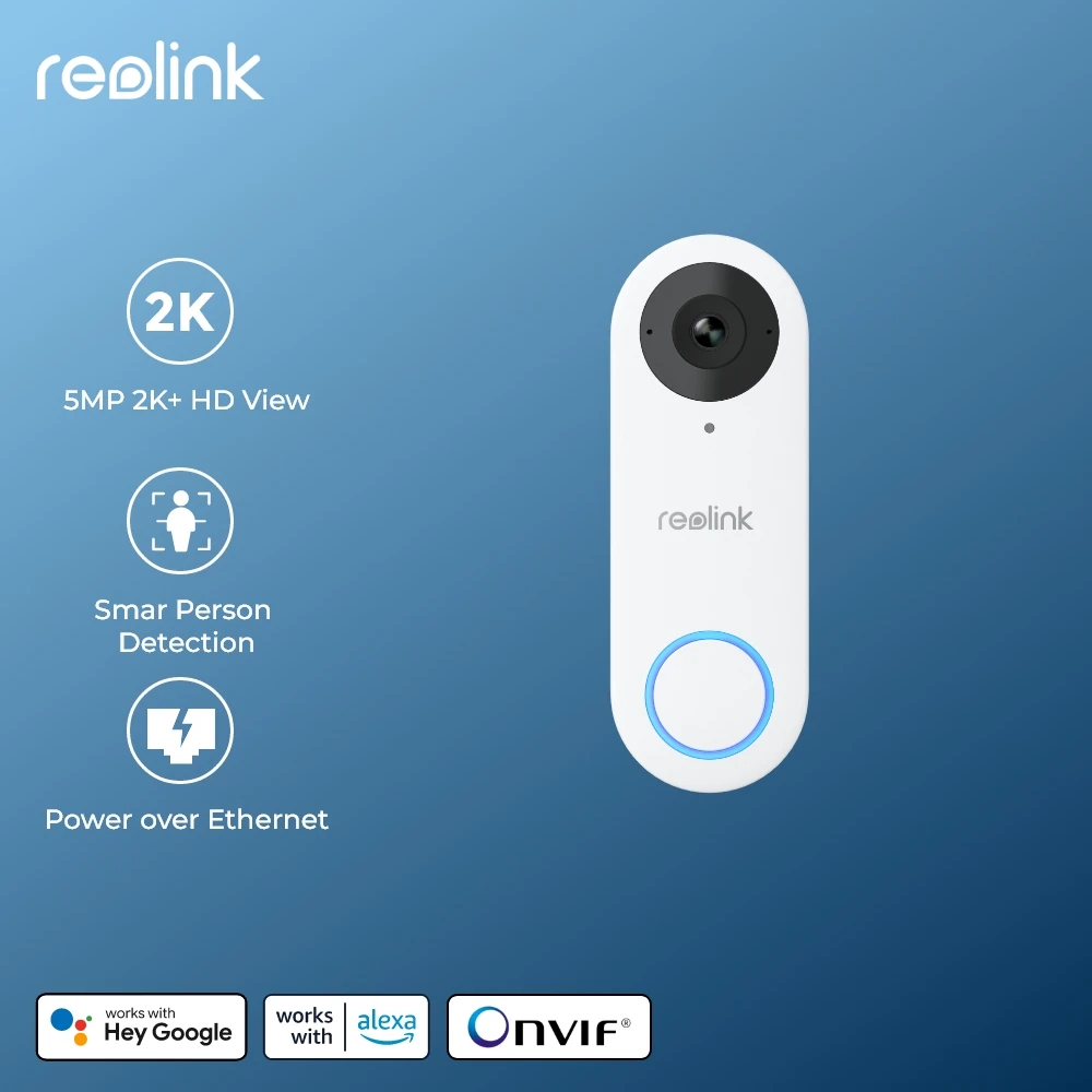 Reolink Smart 2K+ Wired Video Doorbell PoE Video Intercom with Chime Human Detection 2-Way Audio Door Bell Support Alexa Google