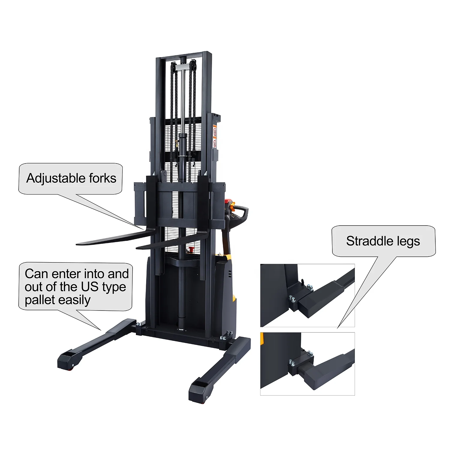 Xilin Stacker 1.6m 2.5m 3m 1000kg 1200kg1500kg Load Hydraulic Walkie Electric Straddle Stacker Forklift