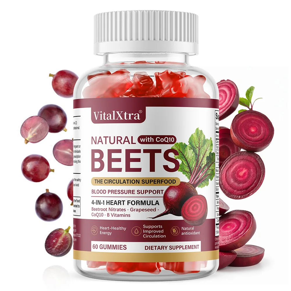 Beetroot Gummies with CoQ10, B Vitamins Grape Seed Extract Antioxidant Support, Daily Energy Supplement