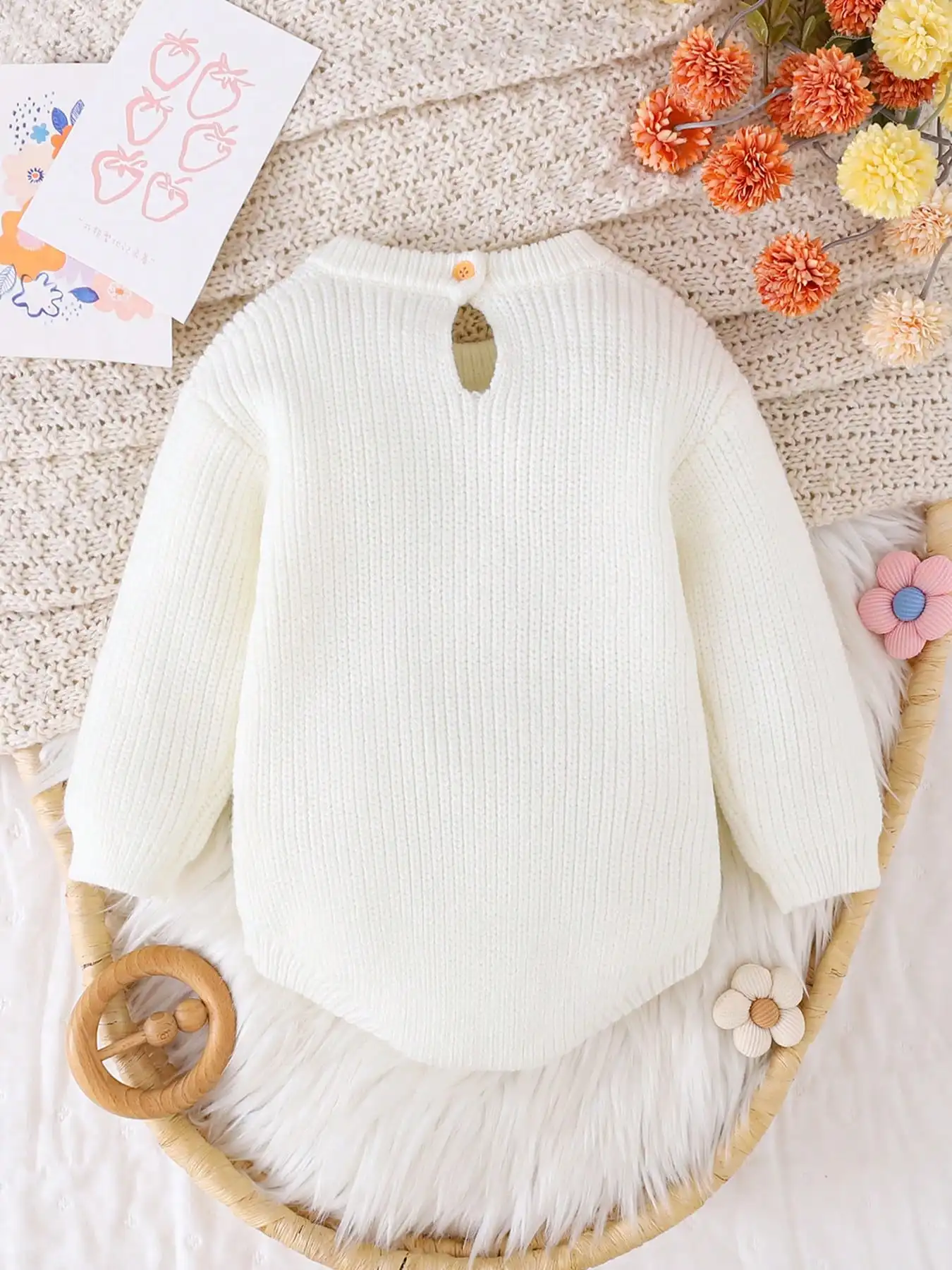 Baby Knit Romper Spring and Autumn Long Sleeve Hi Embroidered Baby Jumpsuit Newborn Ribbed Sweater Onesie