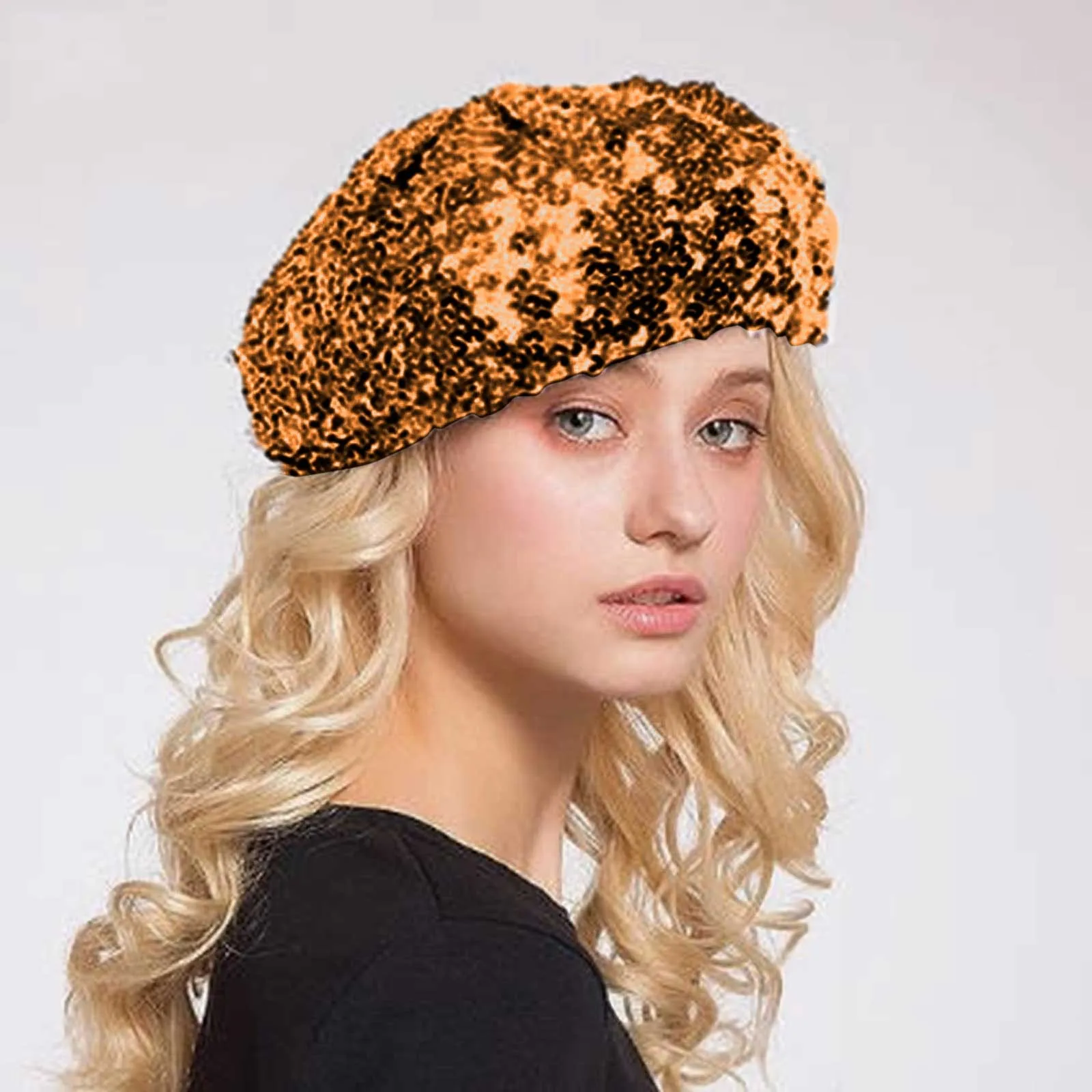 Women Fashion Sparkling Sequins Beret Hat Mardi Gras Carnival Solid Color Elegant Comfortable Hats Casual Daily Streetwear