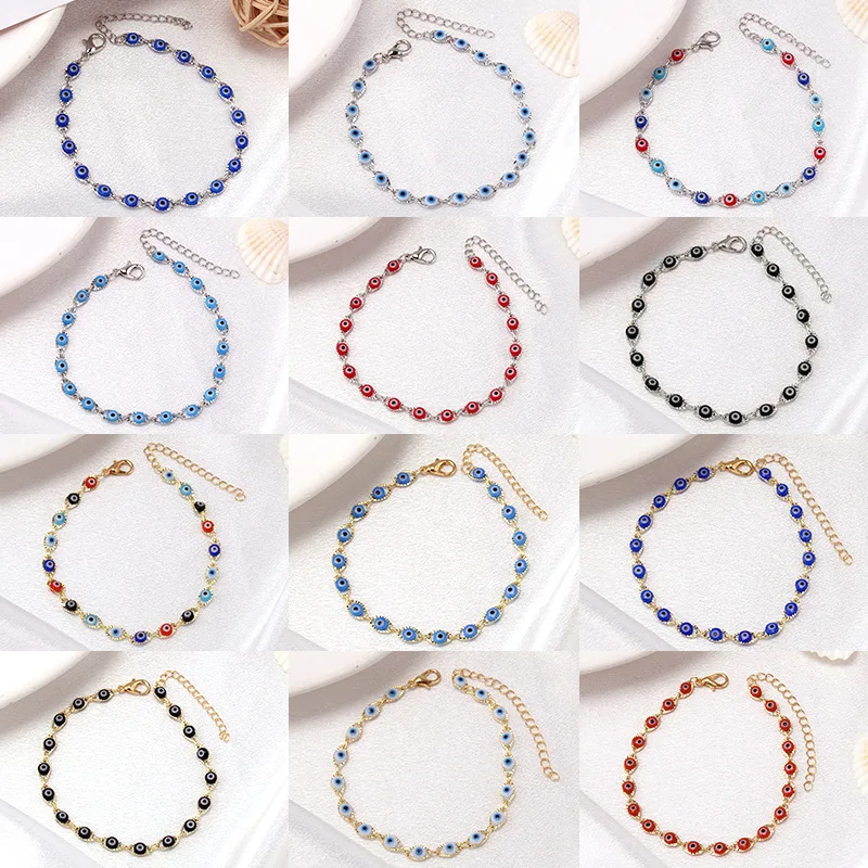 Bohemian Oval Evil Blue Eye Charm Bracelet Gold Silver Color Brass Chain Bracelets for Women Men Prayer Jewelry