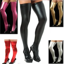 Patent Leather Women's Thigh High Stockings, Leather Stockings, Silicone Belt & Knee, Sexy Latex Stockings, Pole Dance Clubs