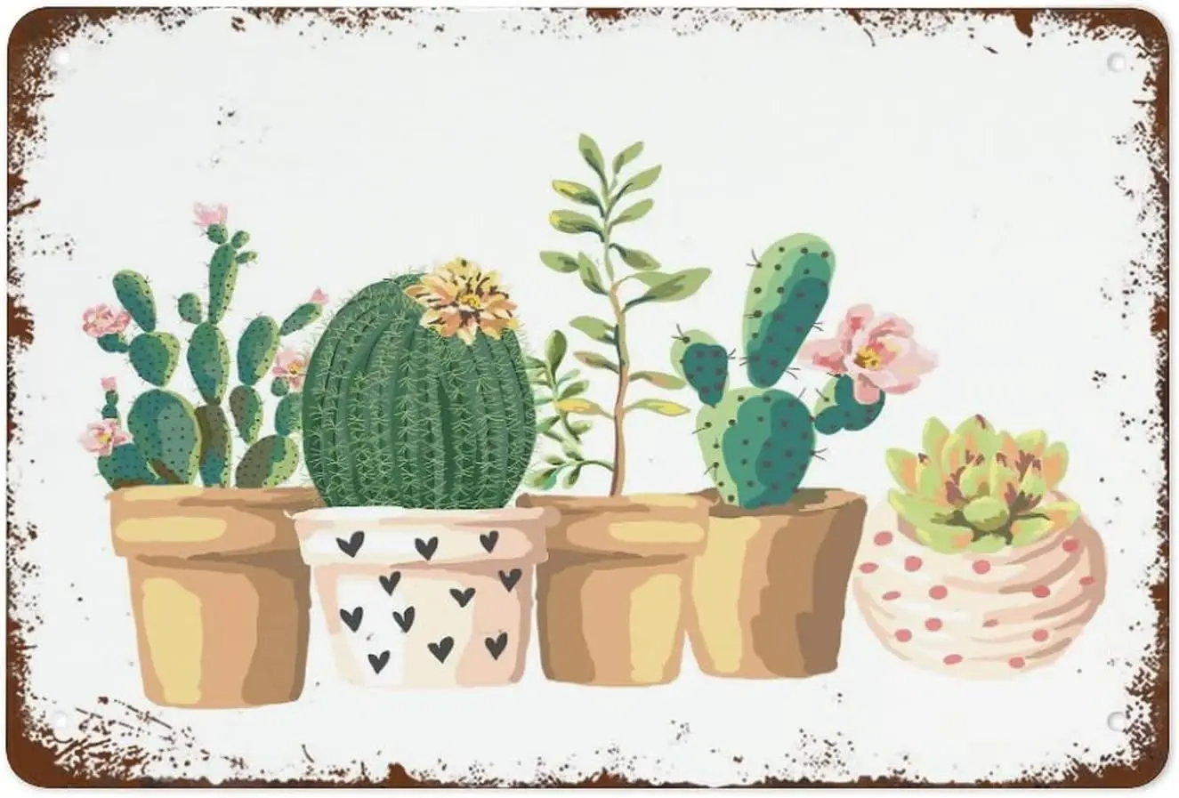 Vintage Metal Tin Sign Watercolor Cactus Print Succulent Wall Art Plant Poster Botanical Print Greenery Art Suitable For Ho sign