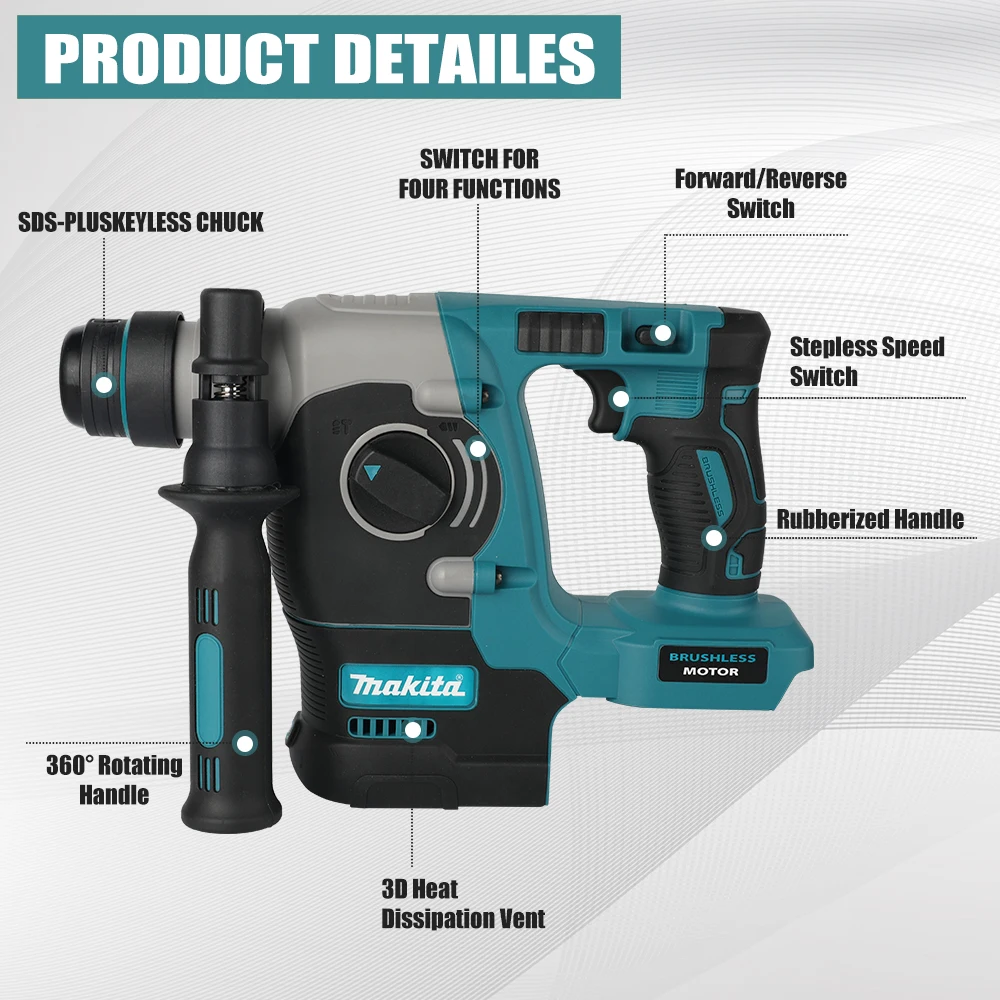 For Makita 18v Battery Pins, DCH273 18V LXT Hammer Drill, Brushless Motor,0-4600BPM Impact for Masonry Wall Drilling Projects