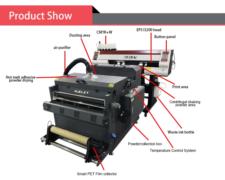 New Popular Dtf Double EPS I3200-A1 4720 Head Heat Transfer PET Film T Shirt Printer Shake Powder Dryer Machine with White Ink