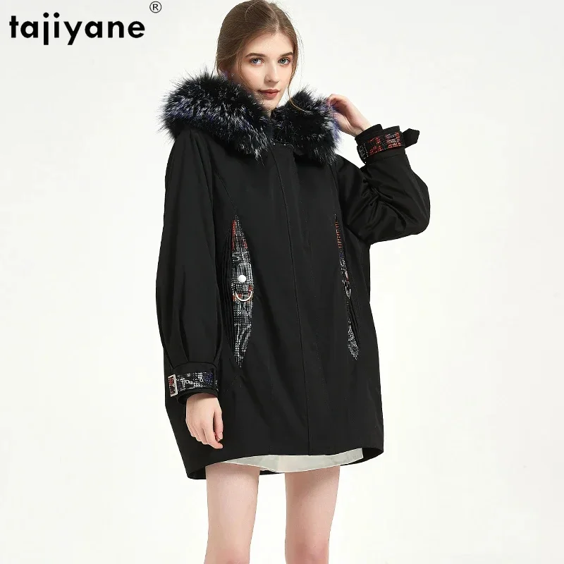 Real Tajiyane Fur Parkas Female Detachable Rex Rabbit Liner Coat for Women Winter Fox Collar Raglan Sleeve Loose Jacket