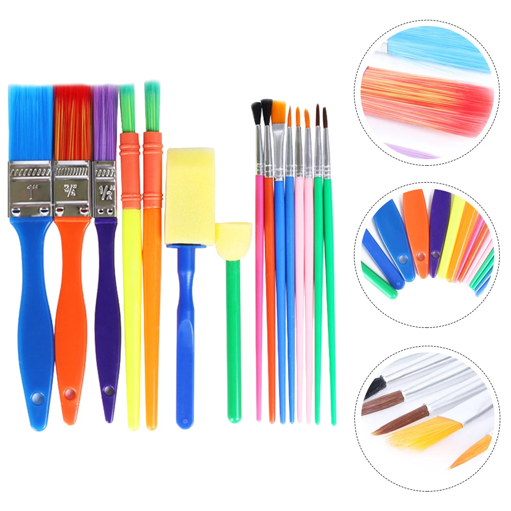 

15pcs Sponge Brush Plastic Handle Metal Tube Kids Painting Brushes Watercolor Drawing Tool Art Class Craft Activity