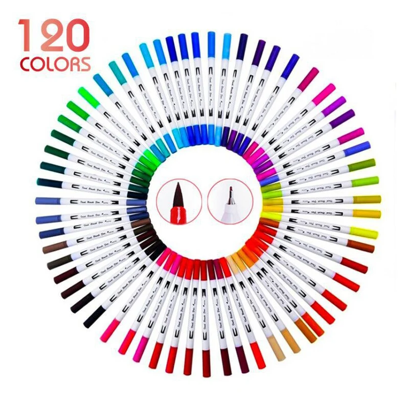 12-132 Colors Felt Tip Drawing Watercolor Art Markers Pen,Dual Brush Fineliner Colouring Pen Set for Calligraphy Painting