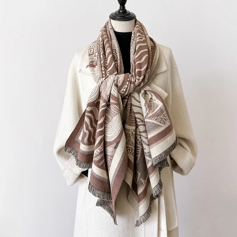 2024 New Elegant Ladies\' Pashmina Jacquard Cashmere Scarf Winter Thick Warmth Two-Sided Shawl Coldproof Windproof Blanket Scarf