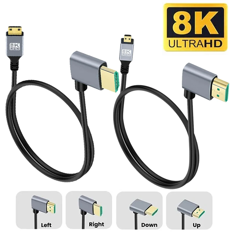 

0.5M 1M 8K UHD Cable Up/Down/Left/Right Angle HDMI-compatible Mini Micro HD Display Thin Cord for Laptop PC Camera Monitor HDTV