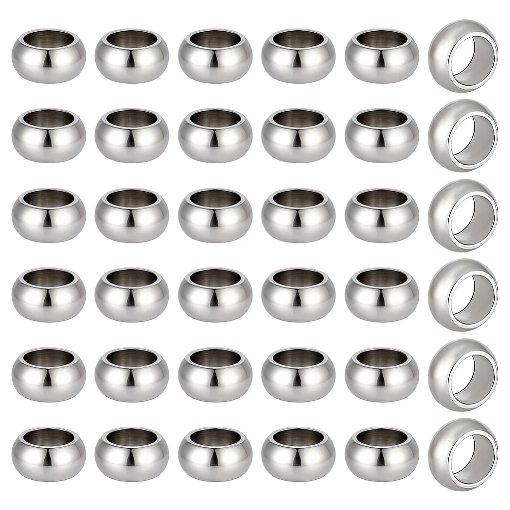 

40Pcs 201 Stainless Steel European Beads Large Hole Beads Rondelle Stainless Steel Color 12x6mm Hole: 8mm