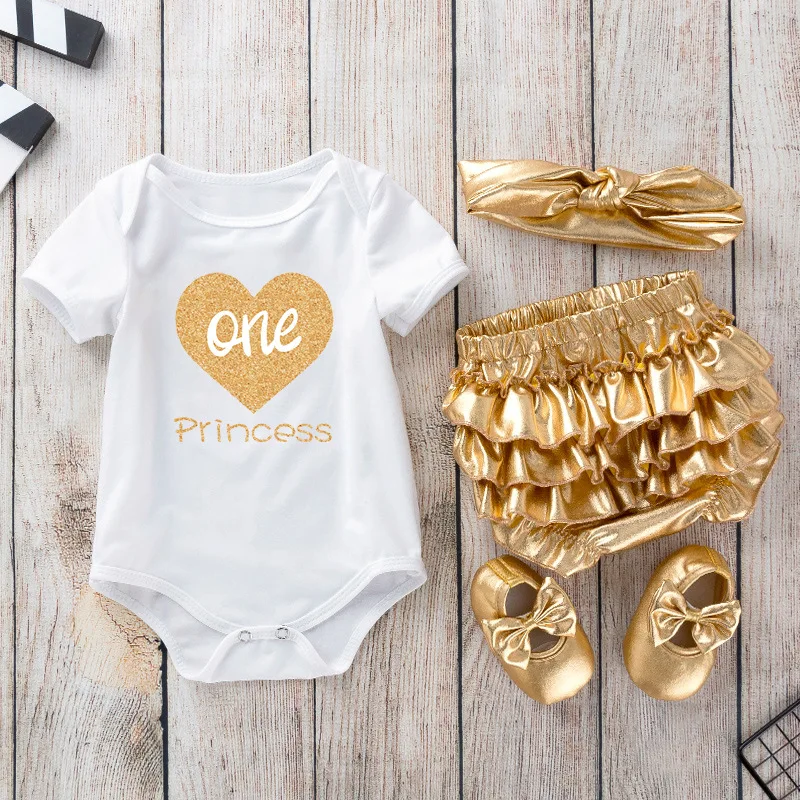 Baby Romper Set Cartoon 4PCS Boys Girls Bodysuit Pants Party Outfit Newborn First Birthday Celebration