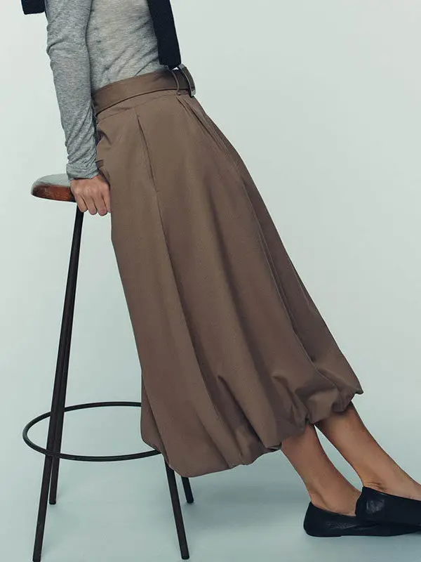 

Spring 2026 Women's High Waist Balloon Midi Skirt Versatile Belted Faionable Ethnic Stage Costume Ladies Premium Quali